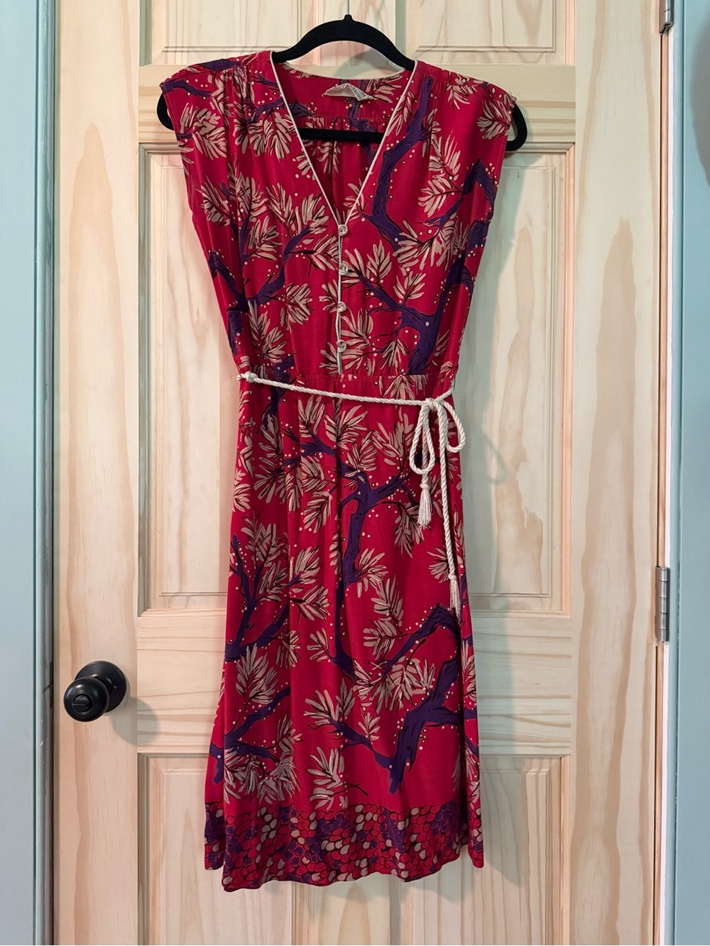 Vintage All That Jazz Red Floral Belted Midi Dress